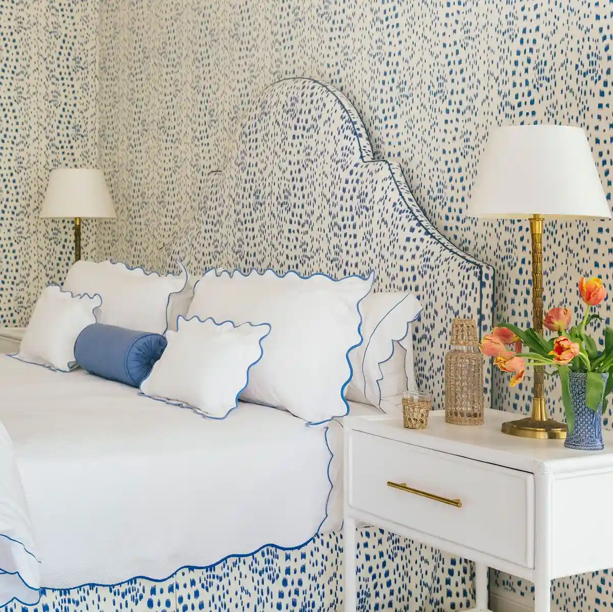Luxury wallpaper accent wall in contemporary bedroom